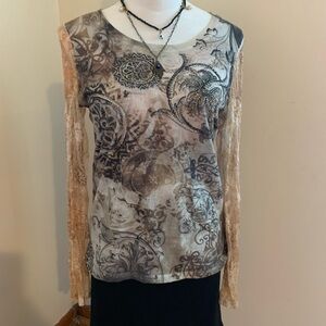 Christopher & Banks Beige and Black Patterned  grunge Blouse